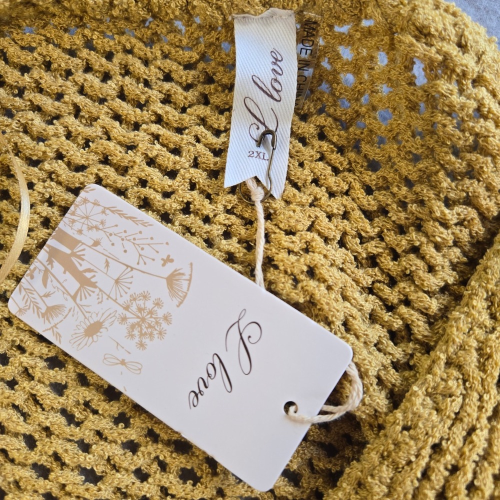L Love Sweater Women 2XL Mustard Yellow Open Knit Ruffle Hem CL10533 - Picture 2 of 6